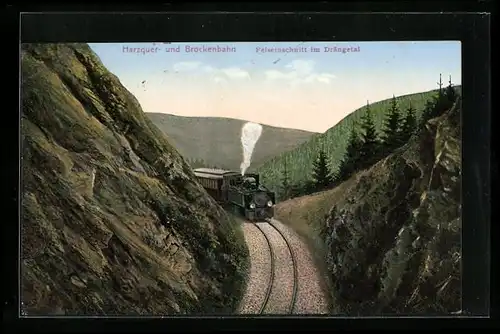 AK Drängetal, Brockenbahn beim Felseinschnitt