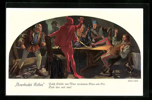 Künstler-AK sign. Hans Best: Auerbachs Keller, Falsch Gebild und Ort veränder Sinn und Ort