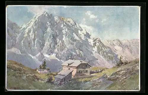 Künstler-AK Edward Theodore Compton: Klagenfurter-Hütte, Berghütte in den Karawanken mit Hochstuhl