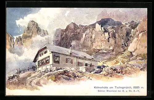Künstler-AK Edward Theodore Compton: Kölnerhütte am Tschagerjoch