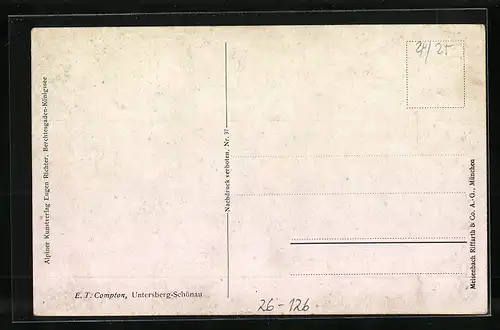 Künstler-AK Edward Theodore Compton: Untersberg-Schönau, Haus und Brücke, Bergidylle