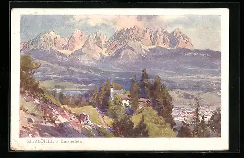 Künstler-AK Edward Harrison Compton: Kitzbühel, Gasthaus Einsiedelei