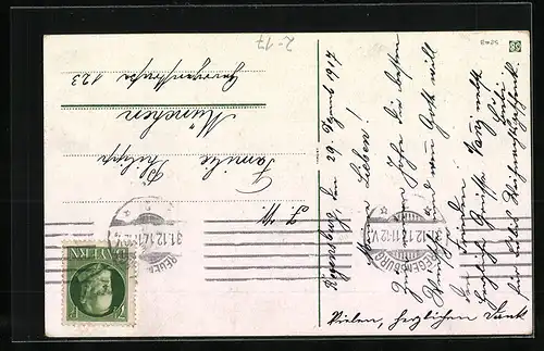 Künstler-AK Postkutsche reist durch die verschneite Winterlandschaft