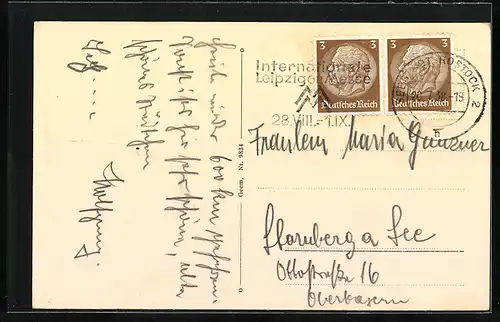 AK Rostock in Meckl., Stadtbild mit Segelschiff auf der Ostsee