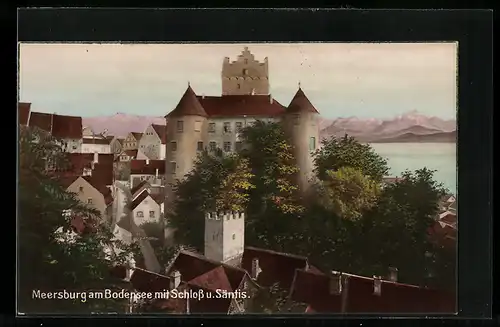 AK Meersburg am Bodensee, Blick auf Schloss und Säntis