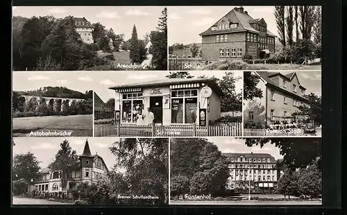 AK Heessen bei Bad Eilsen, Arendsburg, Schule, Autobahnbrücke, Bremer Schullandheim