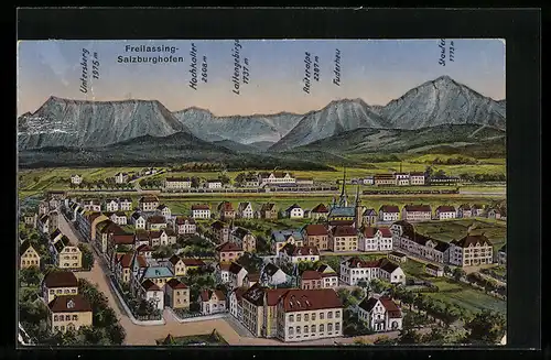 AK Freilassing-Salzburghofen, Ortsansicht, Untersberg, Hochkalter, Lattengebirge, Reiteralpe, Fuderheu, Staufen