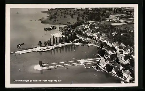 AK Unteruhldingen, Generalansicht mit Hafen vom Flugzeug aus