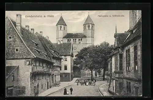 AK Gandersheim a. Harz, Marktplatz und Stiftskirche