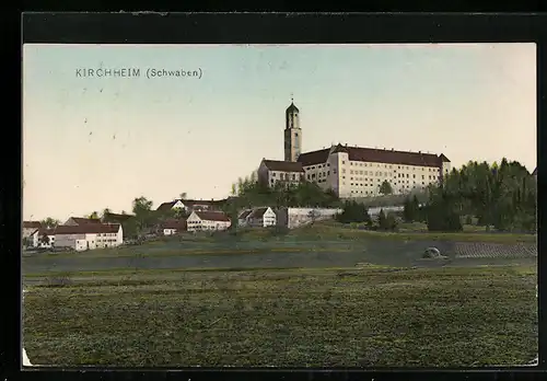 AK Kirchheim in Schwaben, Blick von den Feldern zum Kirchturm