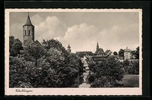 AK Waiblingen, Blick vom Ufer zur Kirche