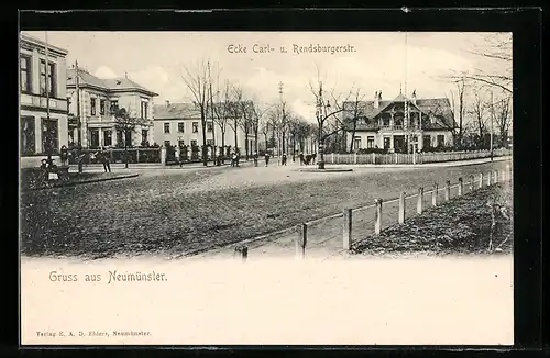 AK Neumünster, Ecke Carl- u. Rendsburgerstrasse