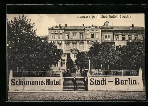 AK Schandau, Schumann`s Hotel Stadt Berlin, Vorderansicht
