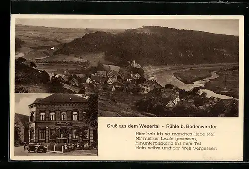 AK Rühle b. Bodenwerder, Gast- und Pensionshaus zur Weser, Bes. L. Warnecke, Panorama