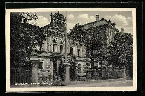 AK Erlangen, Gebäude der Freimaurerloge mit Strasse