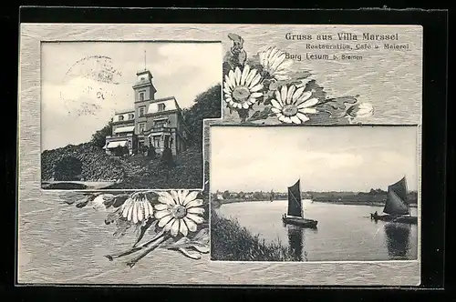 AK Lesum b. Bremen, Gruss aus Villa Marssel, Restauration, Cafe und Meierei