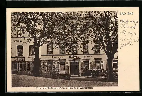 AK Bad Ems, Hotel und Restaurant Mainau, Bes. Adolf Aschermann