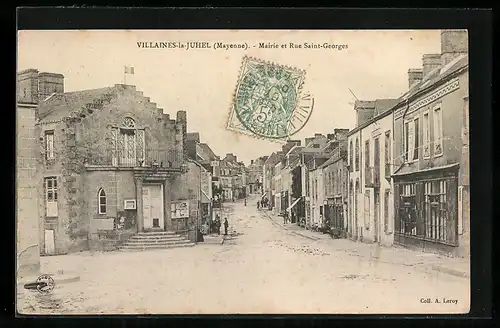 AK Villaines-la-Juhel, Mairie et Rue Saint-Georges