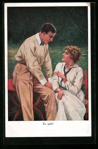 Künstler-AK Bill Fisher: Herr und Dame schauen sich in die Augen