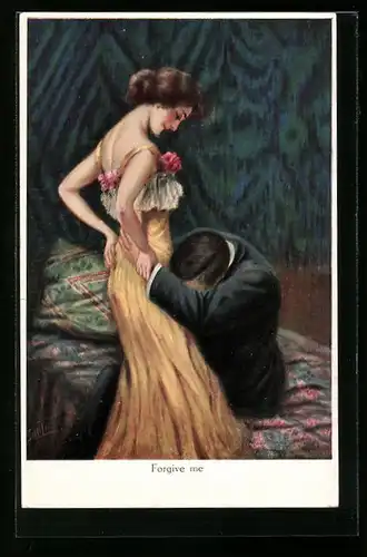 Künstler-AK Bill Fisher: Mann bittet seine Frau um Verzeihung