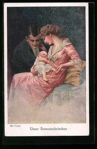 Künstler-AK Bill Fisher: Unser Sonnenscheinchen, Paar mit einem Baby