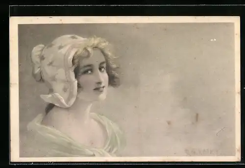 Künstler-AK R. Kratky: Junge Frau mit Haube