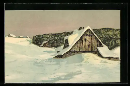 Künstler-AK Friedrich Iwan: Winterliche Landschaft im Riesengebirge