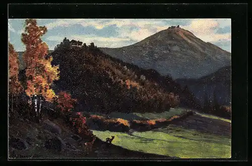 Künstler-AK Carl Ernst Morgenstern: Krummhübel, Blick auf den Pfaffenberg