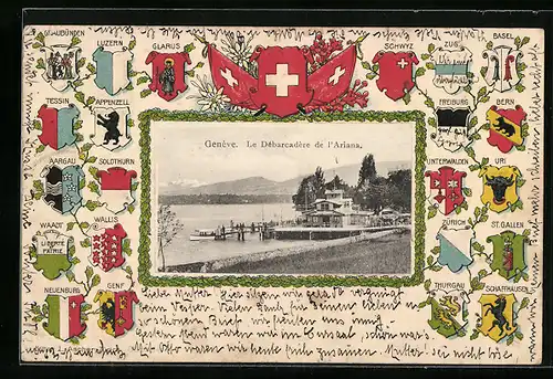 AK Genève, Le Débarcadère de l`Ariana, Kantonswappen der Schweiz