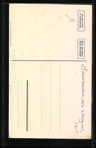 Künstler-AK Schwanden a.d. Linth, Nach der Natur, Uferpartie mit Holzhaus