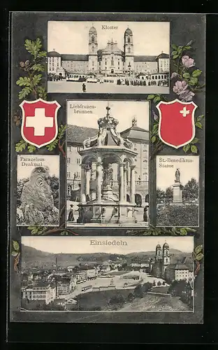 AK Einsiedeln, Kloster, Paracelsus-Denkmal, Liebfrauenbrunnen