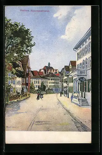 Künstler-AK Herisau, Blick in die Kasernenstrasse