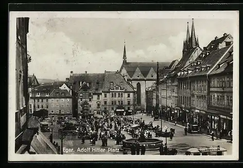 AK Eger, Adoldf Platz mit Brunnen