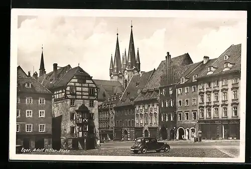 AK Eger, Marktplatz mit Blick auf Kirchtürme