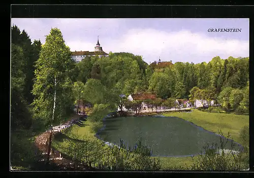 AK Grafenstein, Ortspartie mit Teich und Schloss