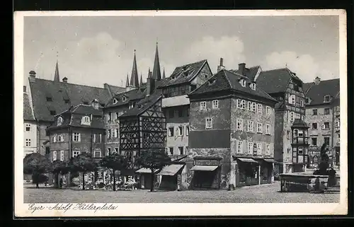 AK Eger, alte Häuser am Platz