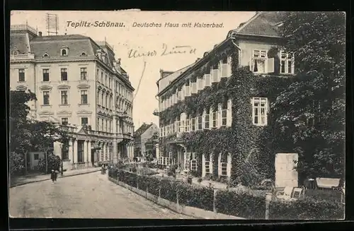 AK Teplitz Schönau / Teplice, Deutsches Haus mit Kaiserbad