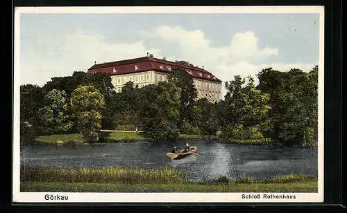 AK Görkau, Schloss Rothenhaus vom Park betrachtet
