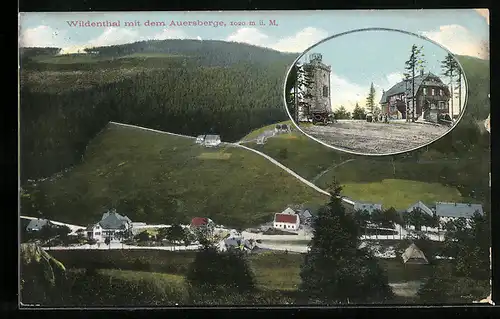 AK Wildenthal, Ortsansicht mit Auersberge