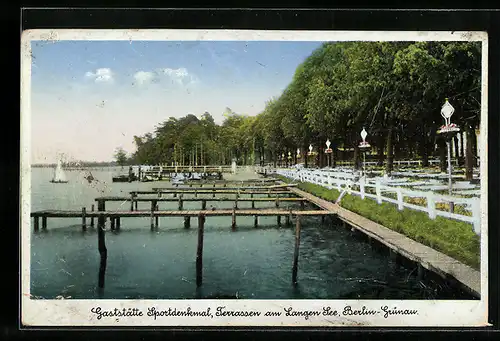 AK Berlin-Grünau, Gaststätte Sportdenkmal, Terrassen am Langen See