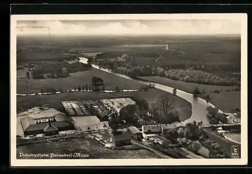 AK Hermsdorf, Ortspanorama mit Pestalozziheim Mühle