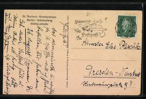 AK Berlin-Schöneberg, St. Norbert-Krankenhaus, Mühlenstrasse, Vorderansicht