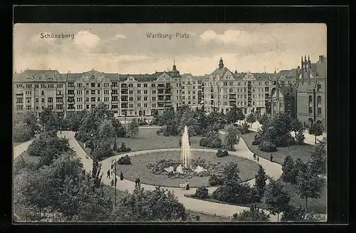 AK Berlin-Schöneberg, Wartburg-Platz mit Fontäne