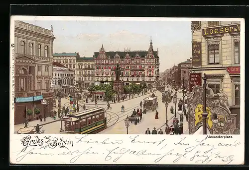 AK Berlin, Eine Strassenbahn auf dem Alexanderplatz