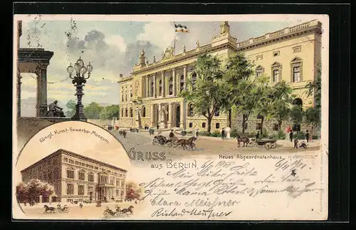 Lithographie Berlin, Neues Abgeordnetenhaus in der Prinz Albrecht-Strasse, Kgl. Kunst-Gewerbe-Museum