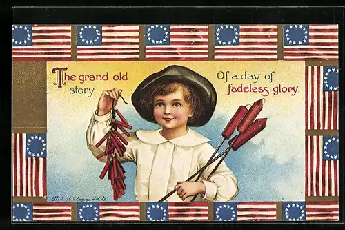 AK Junge mit Böllern und Raketen, 4th of July, amerikanischer Unabhängigkeitstag