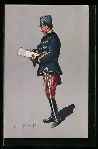 AK Oesterr.-Ung. Husaren-Stabsoffizier in Felduniform, 1914-1915