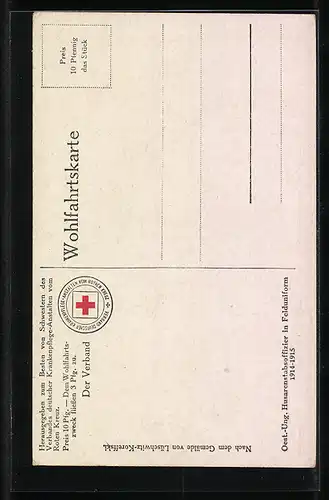 Künstler-AK Österreichischer Husarenstabsoffizier in Felduniform, Stempel Bahnpost