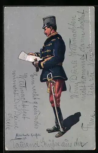 Künstler-AK Oest.-Ung. Husarenstabsoffizier in Felduniform