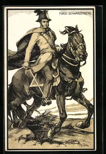 Künstler-AK Österreichischer Fürst Schwarzenberg auf Pferd